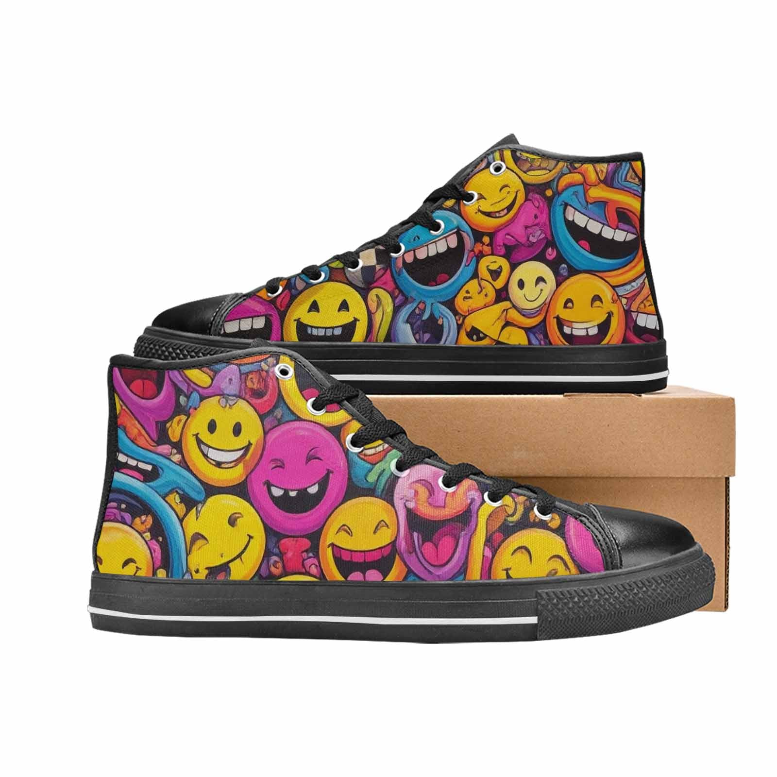 WOMEN'S Yellow Smiley Face High Top Canvas Y2K Shoes