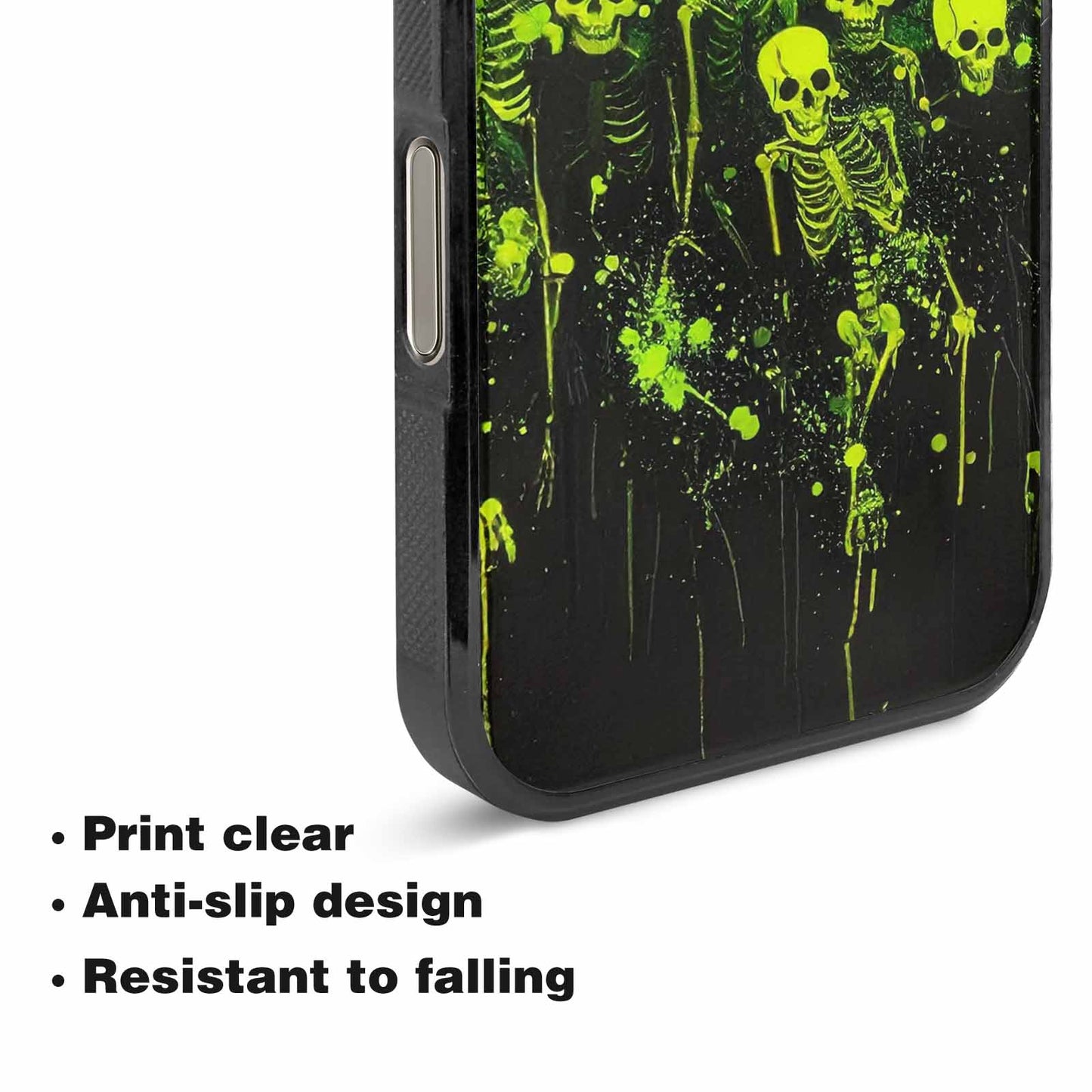 iPhone 16 Pro Case — Skeletons Neon Green Glow Skeletons Pattern, Custom Phone Case