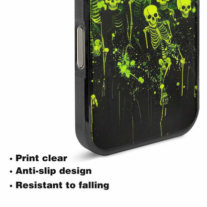 iPhone 16 Pro Case — Skeletons Neon Green Glow Skeletons Pattern, Custom Phone Case