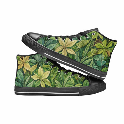 WOMEN'S Seven-Point Palmate Leaf High Top Canvas Wallpaper Art Custom Sneakers