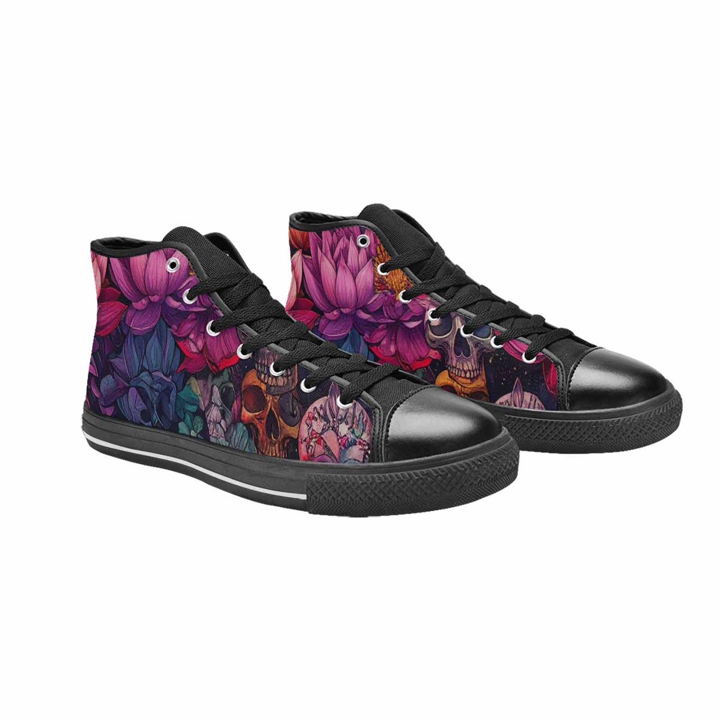 MEN'S Lotus Skulls High Top Canvas Neon Fantasy Custom Shoes