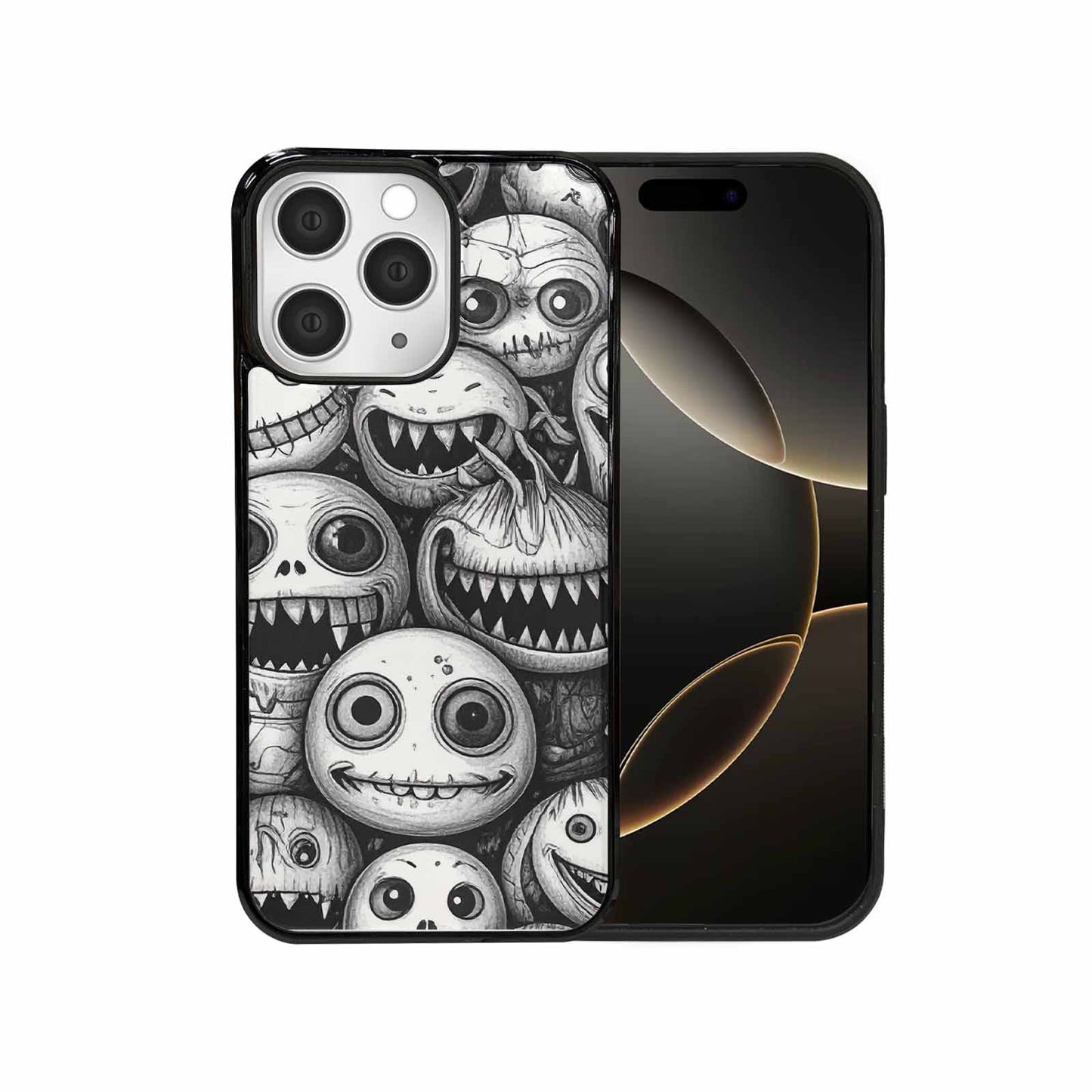 iPhone 15 Pro Max Case — Black And White Monster Face Collage, Customized Protective Case