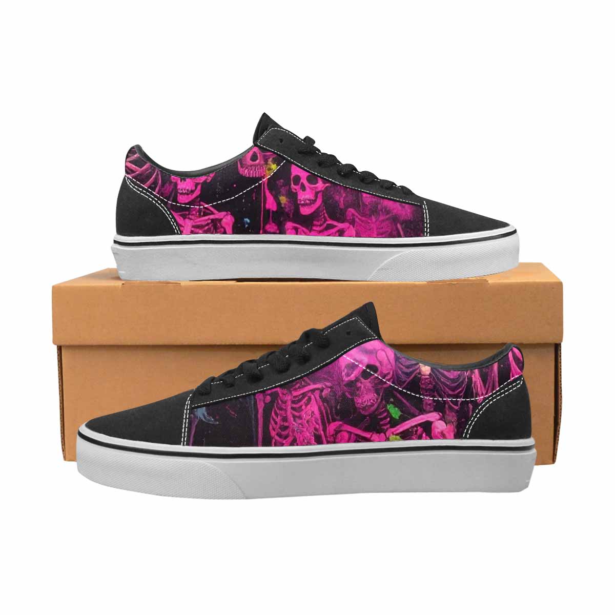 WOMEN'S Skeletons  Neon Pink Lace-Up Canvas Melting Art Sneakers