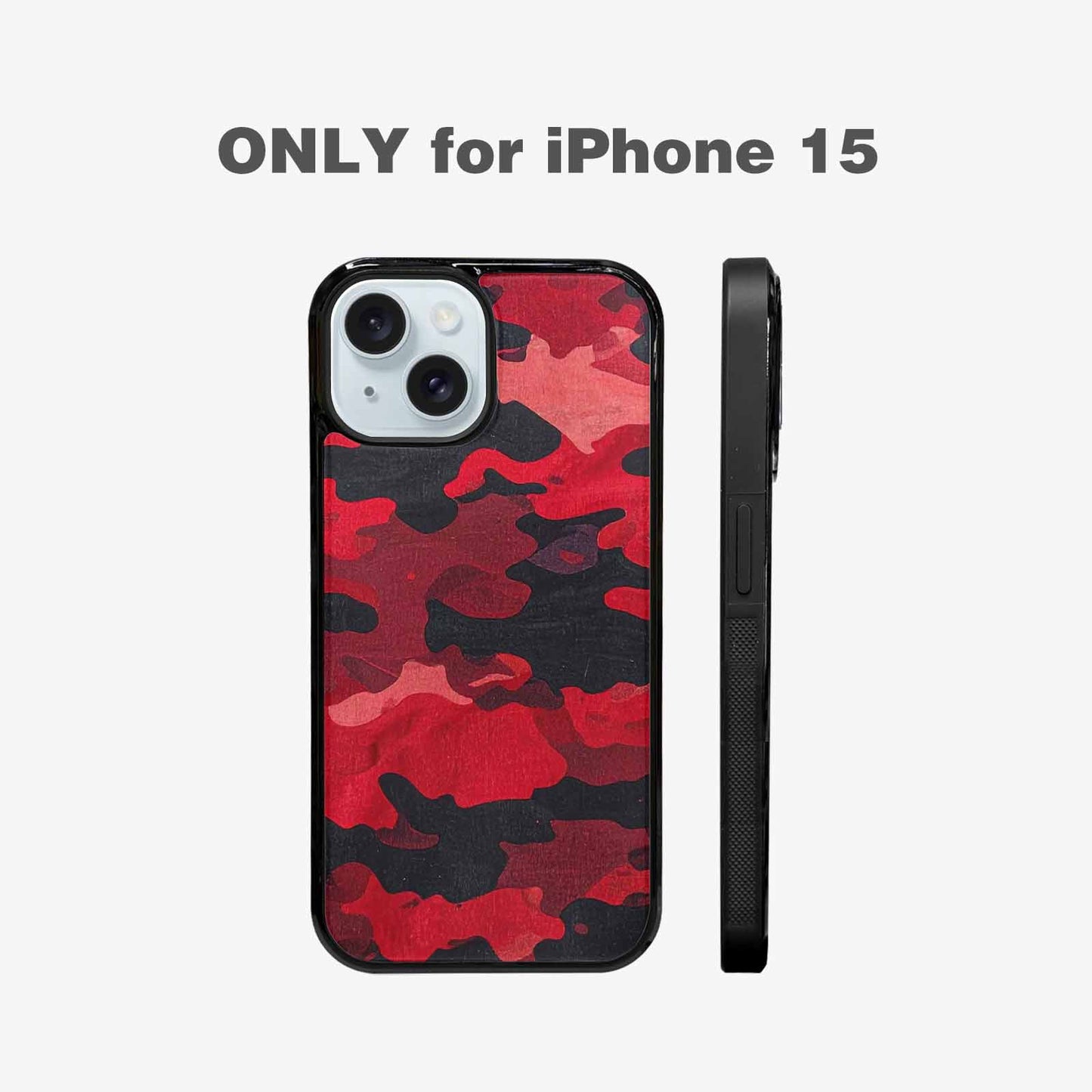 iPhone 15 Case — Tactical Camo Red Black Custom, Original Design Phone Case