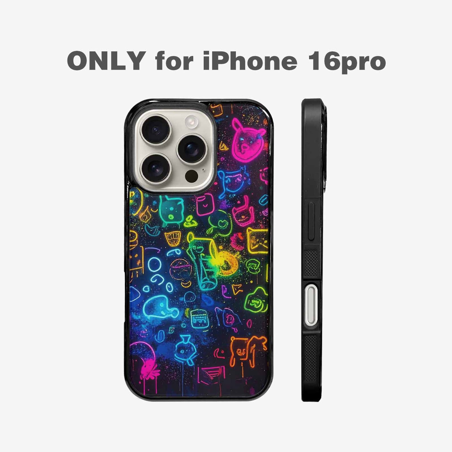 iPhone 16 Pro Case — Neon Glow Outline Icon Pattern Hundreds, Custom Art Phone Cover