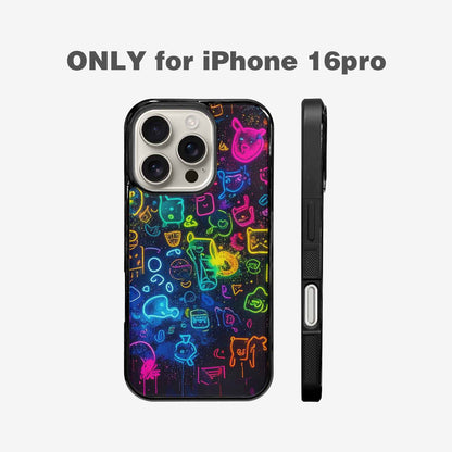 iPhone 16 Pro Case — Neon Glow Outline Icon Pattern Hundreds, Custom Art Phone Cover