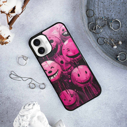 iPhone 16 Plus Case — Melting Moon Smiley Black Pink Ink, Personalized Phone Case