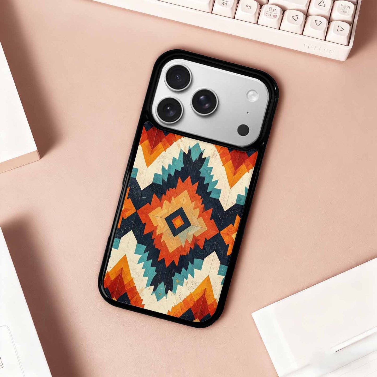 iPhone 17 Pro Case — Small Southwestern Geometric Diamond Pattern Original, Custom Printed Phone Case