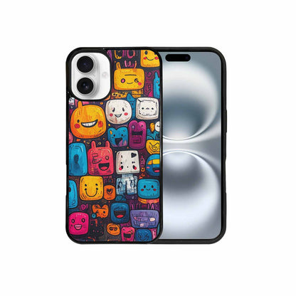iPhone 16 Plus Case — Hand Drawn Icon Doodle Pattern Hundreds, Custom Designed Case Cover