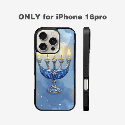 iPhone 16 Pro Case — Hanukkah Menorah Pattern Seamless Repeat Jewish, Custom Print Case Cover