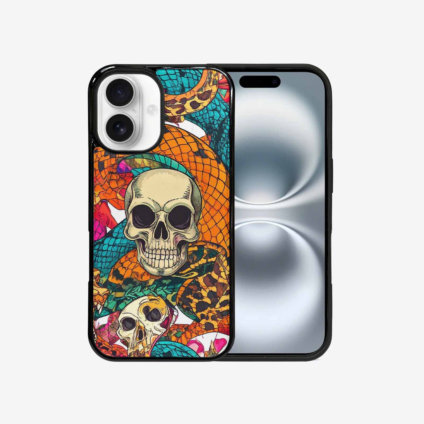iPhone 16 Case — Snake Print Skull, Personalized Phone Case