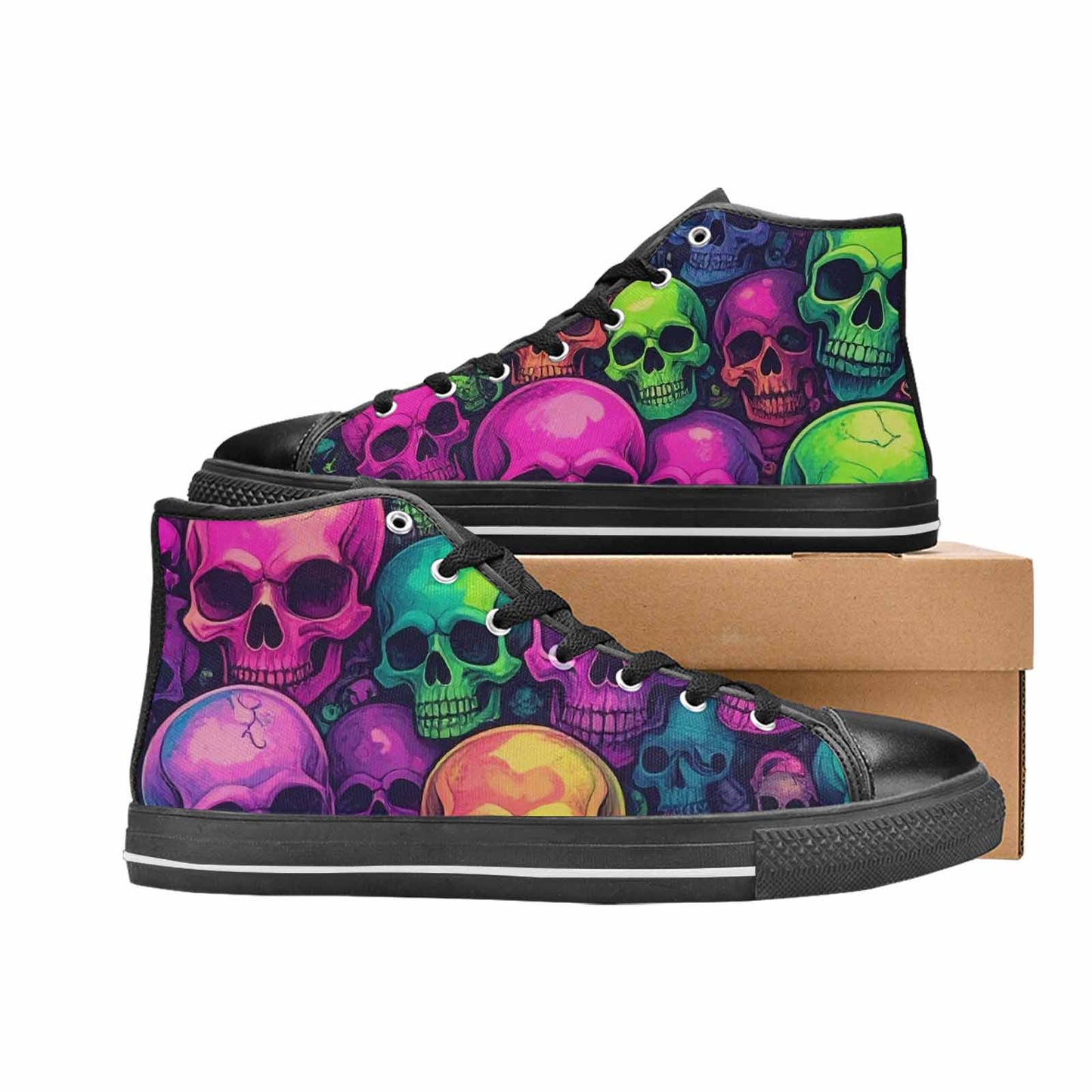 MEN'S Skulls - Neon High Top Canvas Dreamcore Custom Sneakers