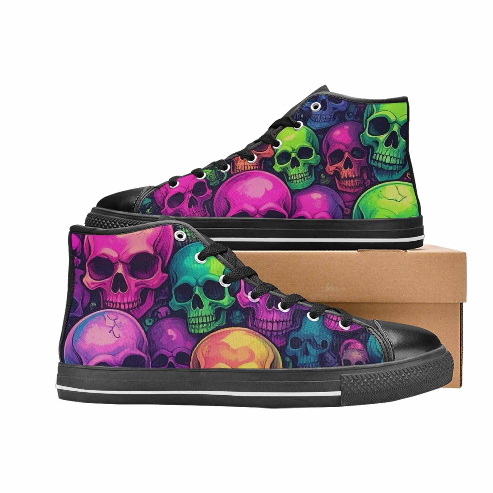 MEN'S Skulls - Neon High Top Canvas Dreamcore Custom Sneakers