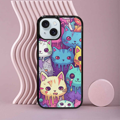 iPhone 15 Case — Pastel Gore Cat Character Pattern Hundreds, Personalized Phone Case