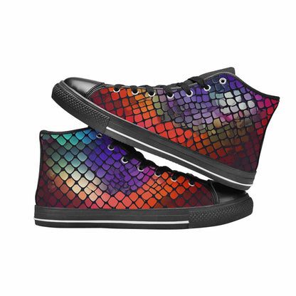 MEN'S Dark Snake Print High Top Canvas Wallpaper Art Shoes