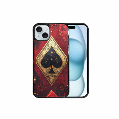 iPhone 15 Plus Case — Playing Card Suits Pattern Poker Chips, Custom Phone Case
