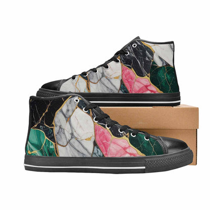WOMEN'S Marble Stone Texture High Top Canvas Cottagecore Custom Shoes