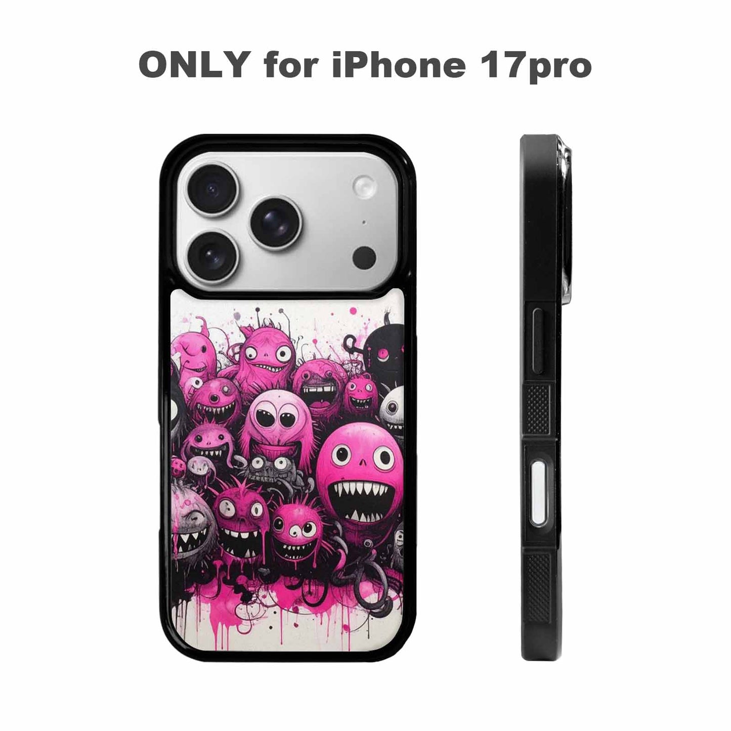 iPhone 17 Pro Case — Monsters General Black Pink Ink Cartoon, Custom Printed Phone Case