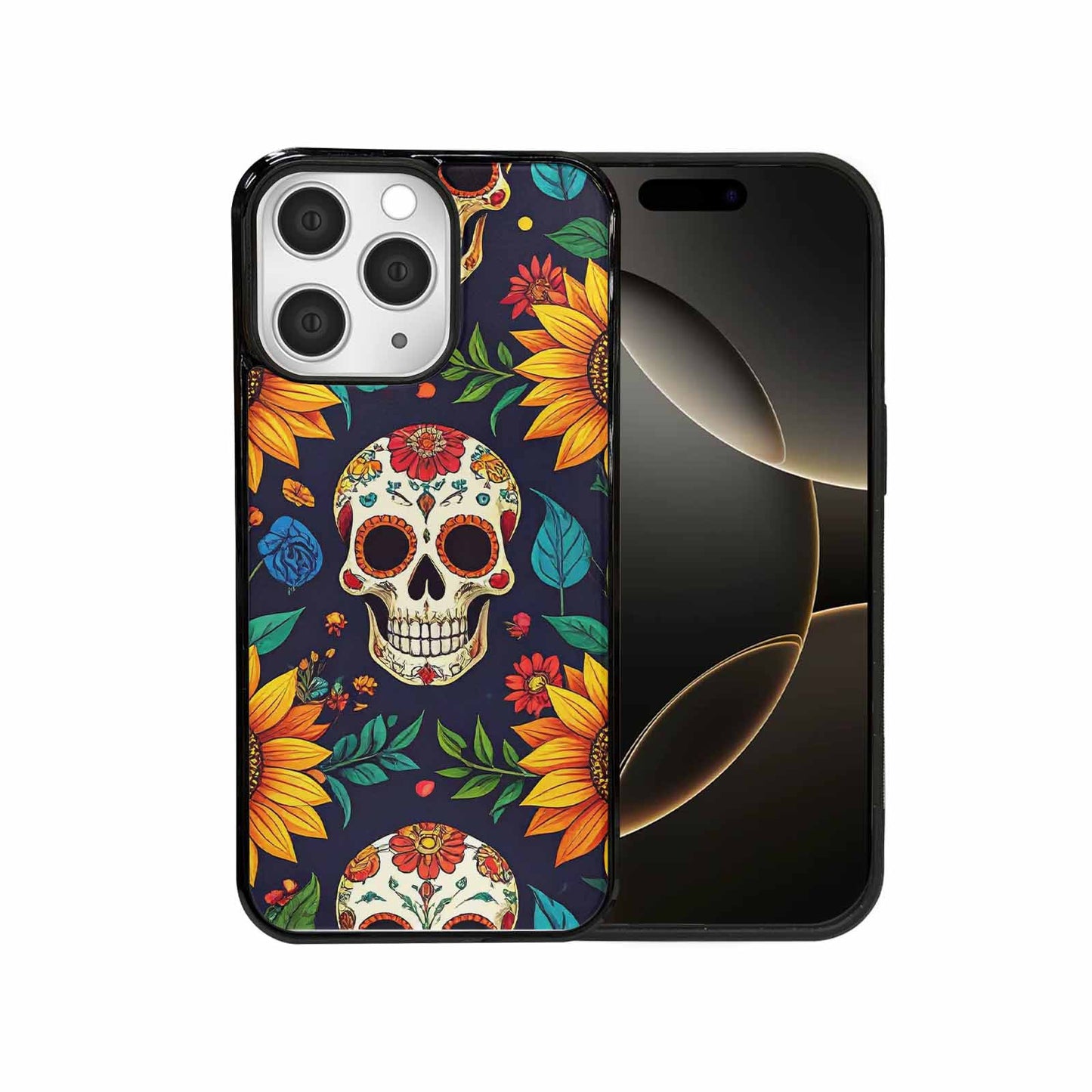 iPhone 15 Pro Max Case — Sunflowers Hundreds Of Skulls Art Seamless, Original Design Phone Case