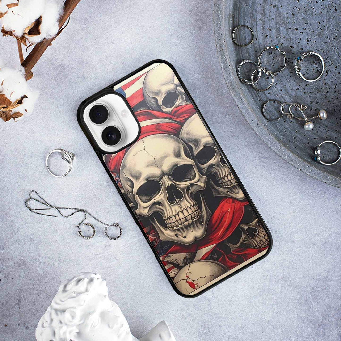 iPhone 16 Plus Case — Skull Dark Art Gothic Print, Original Design Phone Case