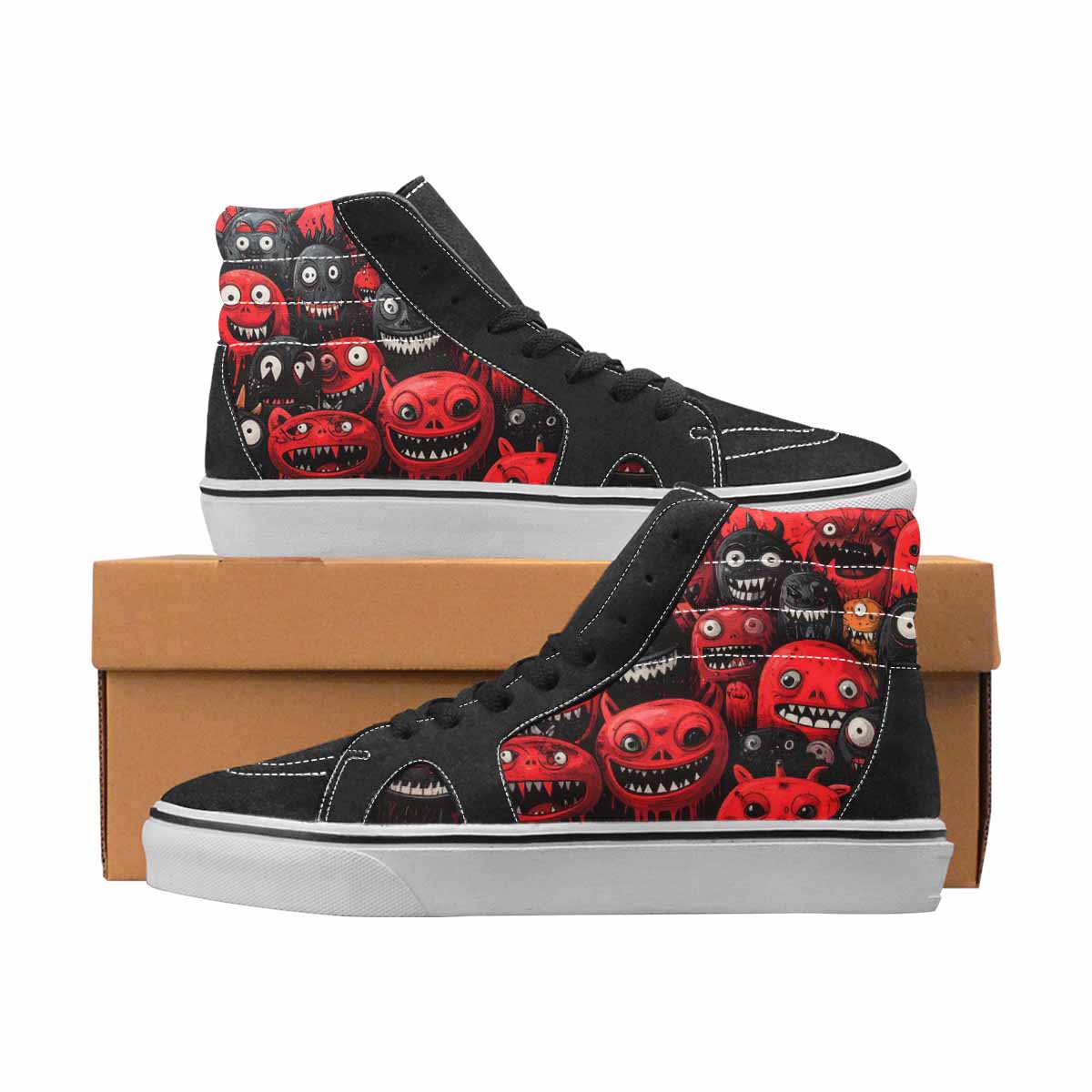 WOMEN'S Monsters Black & Red Ink High Top Canvas Streetwear Grunge Limited Edition Sneakers