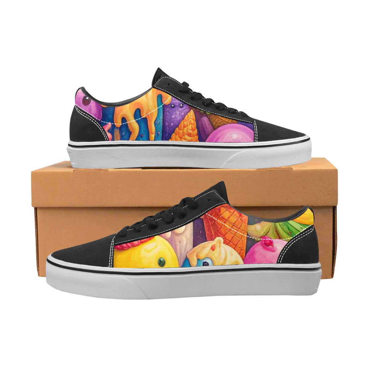 WOMEN'S Melting Ice Cream Monster Lace-Up Canvas Neon Fantasy Custom Shoes