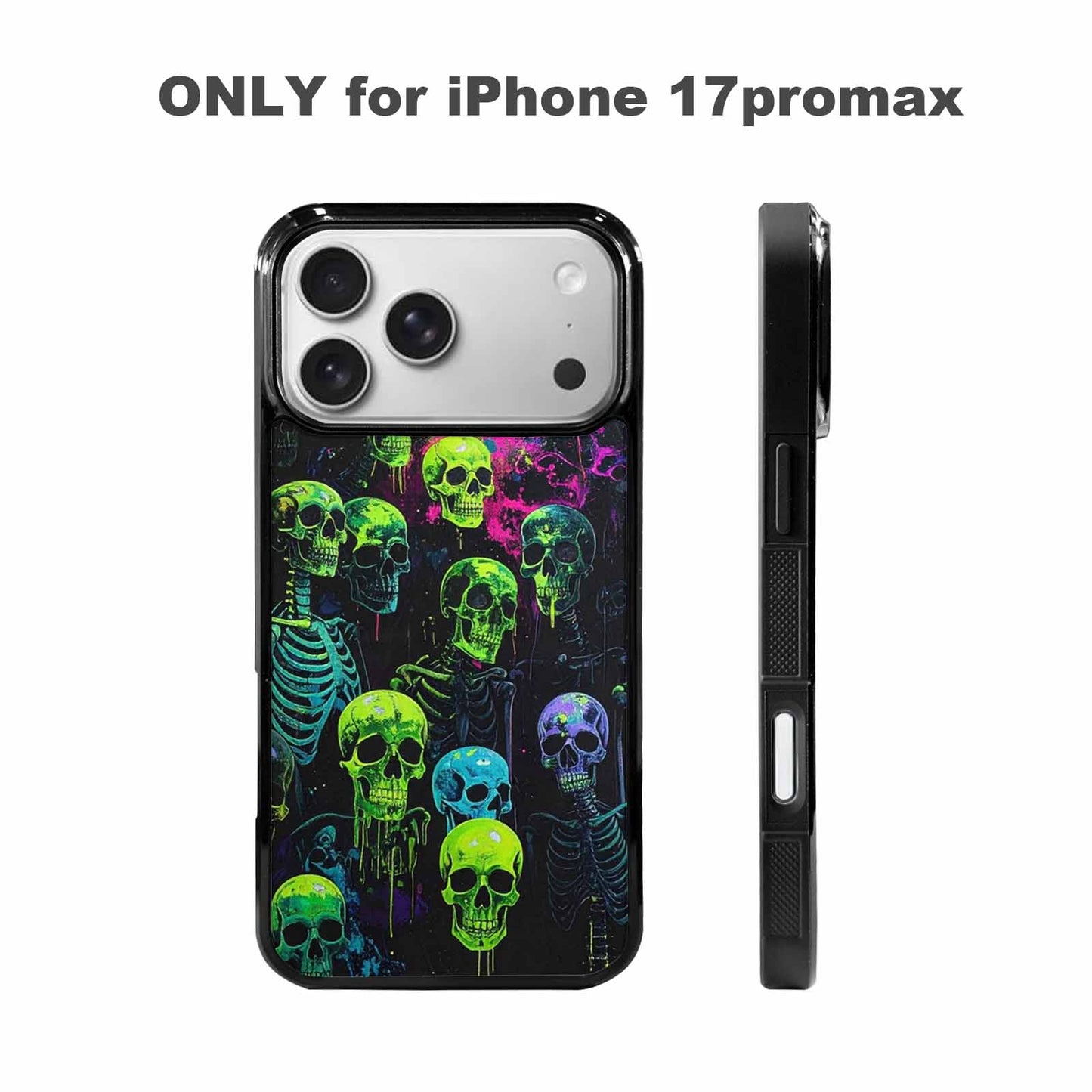 iPhone 17 Pro Max Case — Skeletons Neon Green Original Art, Custom Art Phone Cover