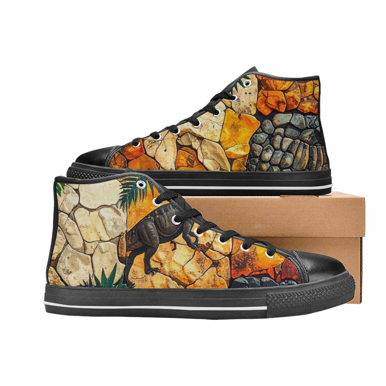 MEN'S Dinosaur Silhouette High Top Canvas Neon Fantasy Custom Sneakers