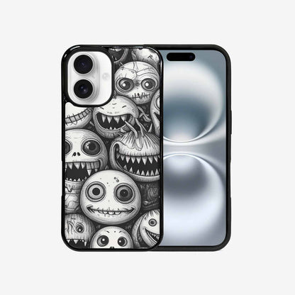 iPhone 16 Case — Black And White Monster Face Collage, Personalized Phone Case
