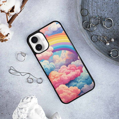 iPhone 16 Plus Case — Cloud And Rainbow Burst Pattern Hundreds, Custom Phone Case