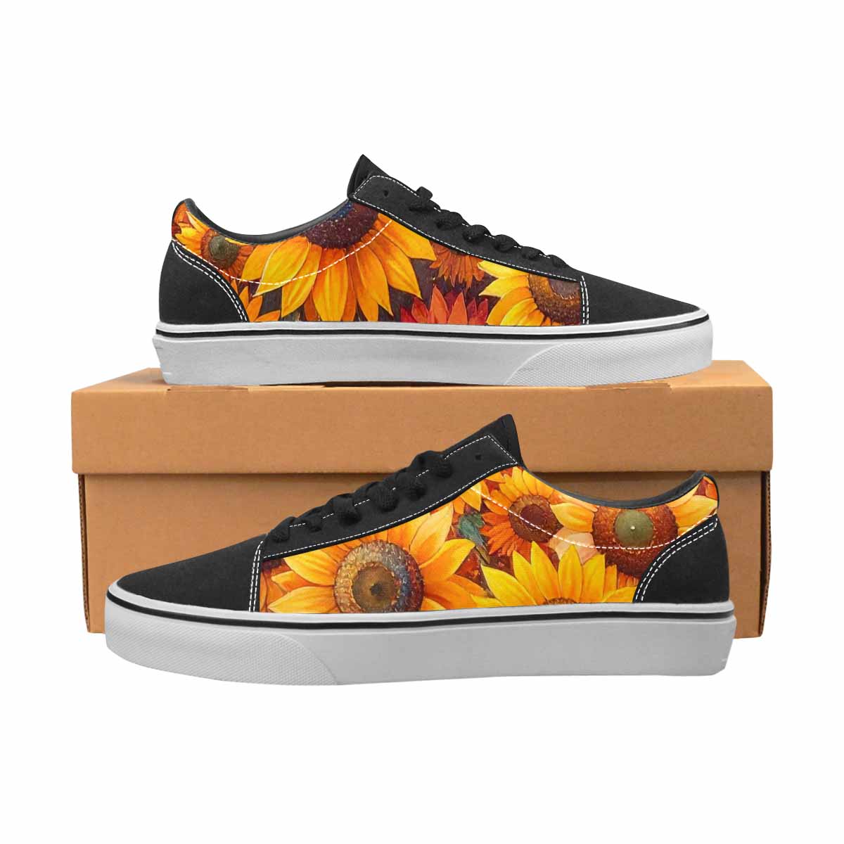 WOMEN'S Sunflower Burst Lace-Up Canvas Wallpaper Art Custom Sneakers