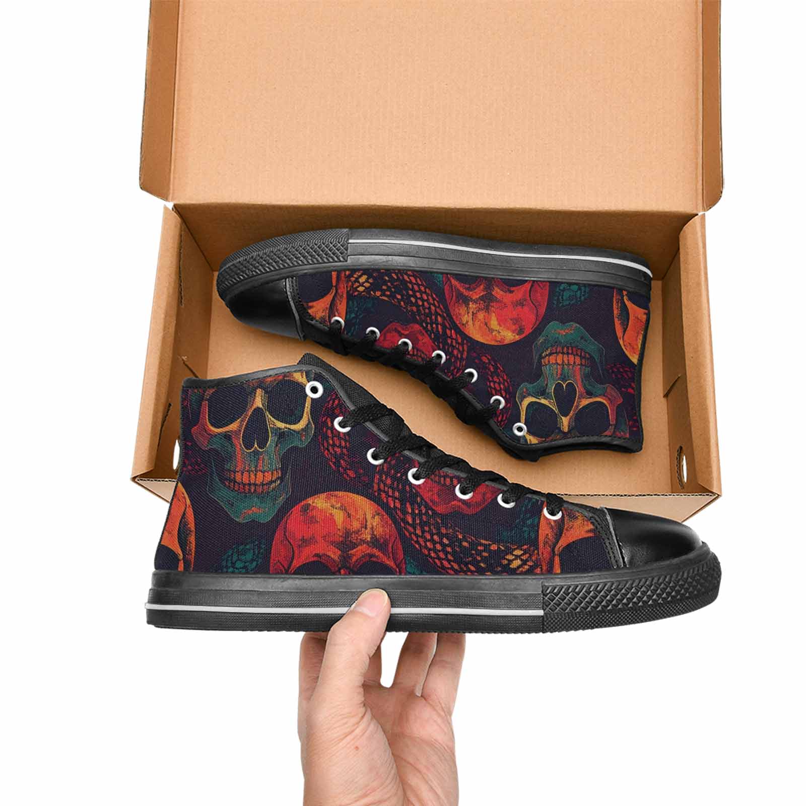 WOMEN'S Snake Skulls Print High Top Canvas Vibrant Chaos Shoes