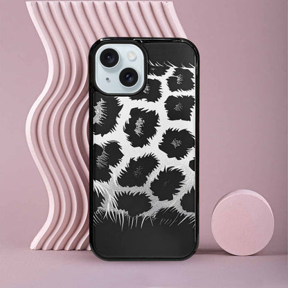 iPhone 15 Case — Leopard Print Black And White Style, Custom Art Phone Cover