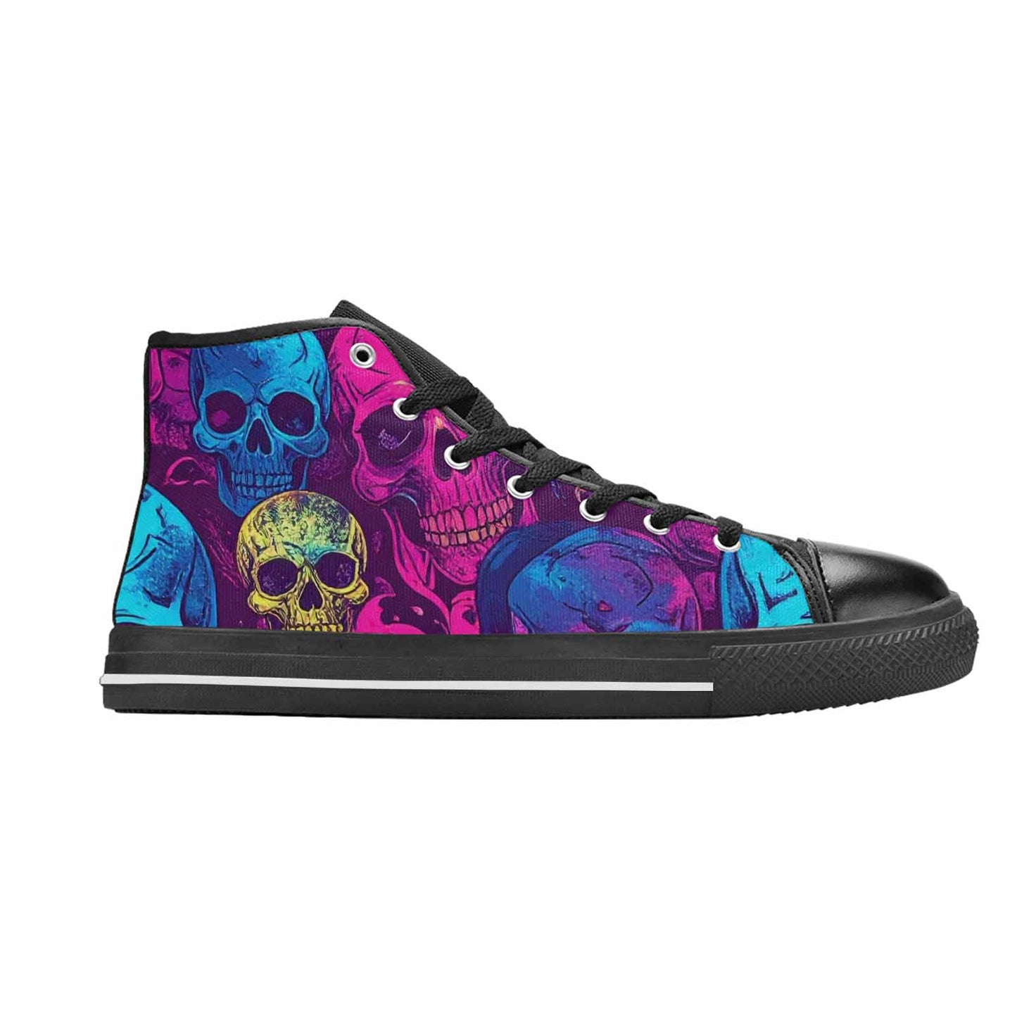 MEN'S Tie Dye Skulls Print High Top Canvas Grunge Custom Shoes