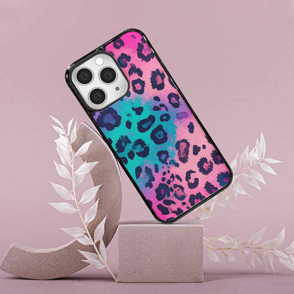 iPhone 15 Pro Max Case — Leopard Neon Pink Teal Airbrush, Custom Designed Case Cover