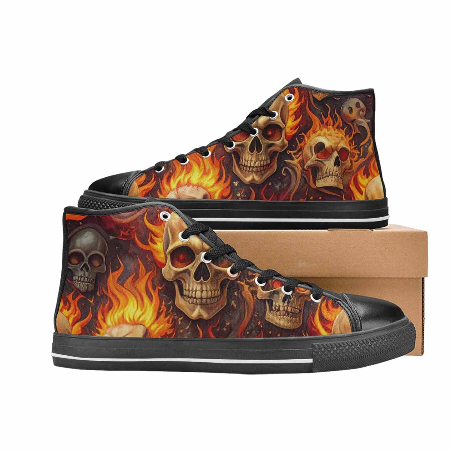 MEN'S Skulls - Flaming High Top Canvas Grunge Sneakers