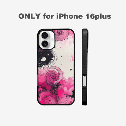 iPhone 16 Plus Case — Van Gogh Swirl Black Pink Ink, Original Design Phone Case
