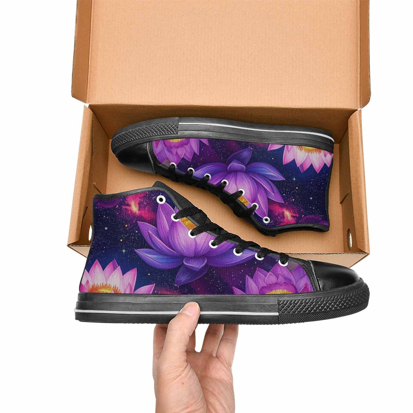WOMEN'S Lotus Galaxy High Top Canvas Cottagecore Custom Sneakers