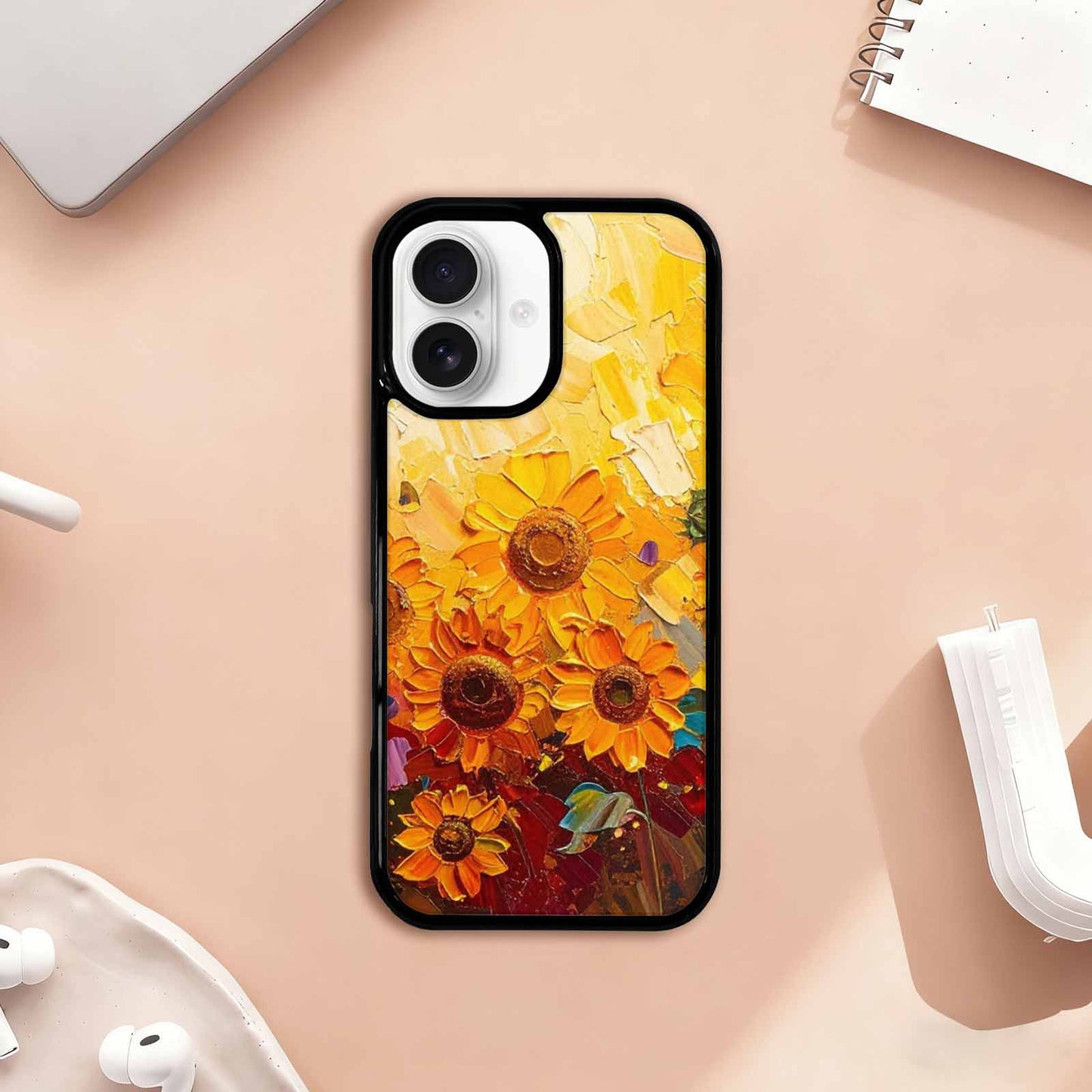 iPhone 17 Case — Impressionist Sunflower Brushstroke Pattern Floral, Customized Protective Case