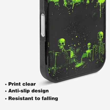 iPhone 16 Plus Case — Skeletons Neon Green Glow Skeletons Pattern, Custom Printed Phone Case