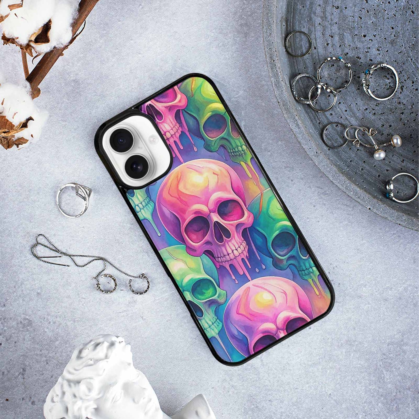 iPhone 16 Plus Case — Candy Color Dripping Skulls Custom, Customized Protective Case
