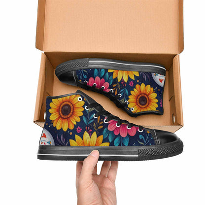 WOMEN'S Sunflower Skulls Print High Top Canvas Vivid Custom Shoes