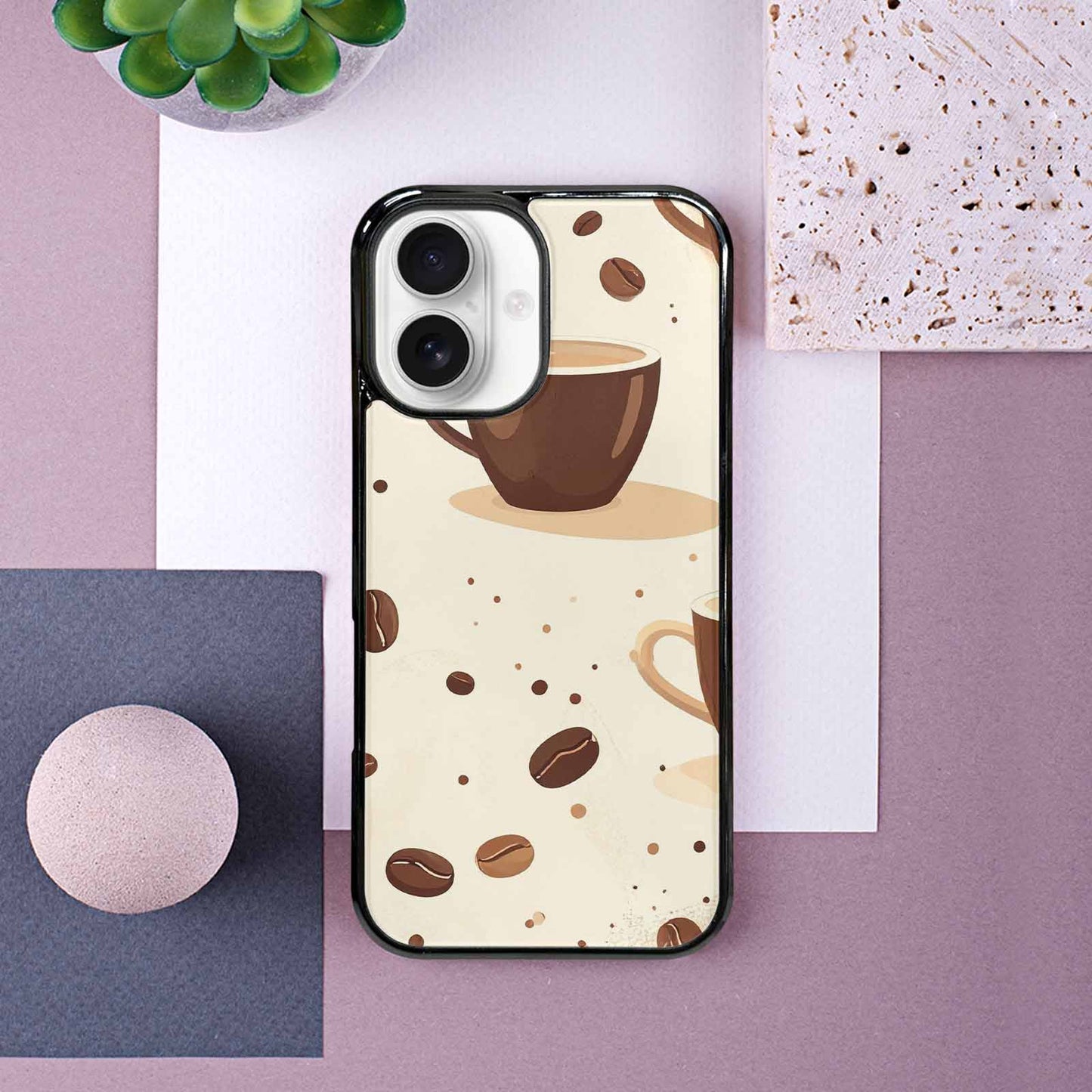 iPhone 16 Case — Coffee Cup And Bean Pattern Seamless, Custom Printed Phone Case