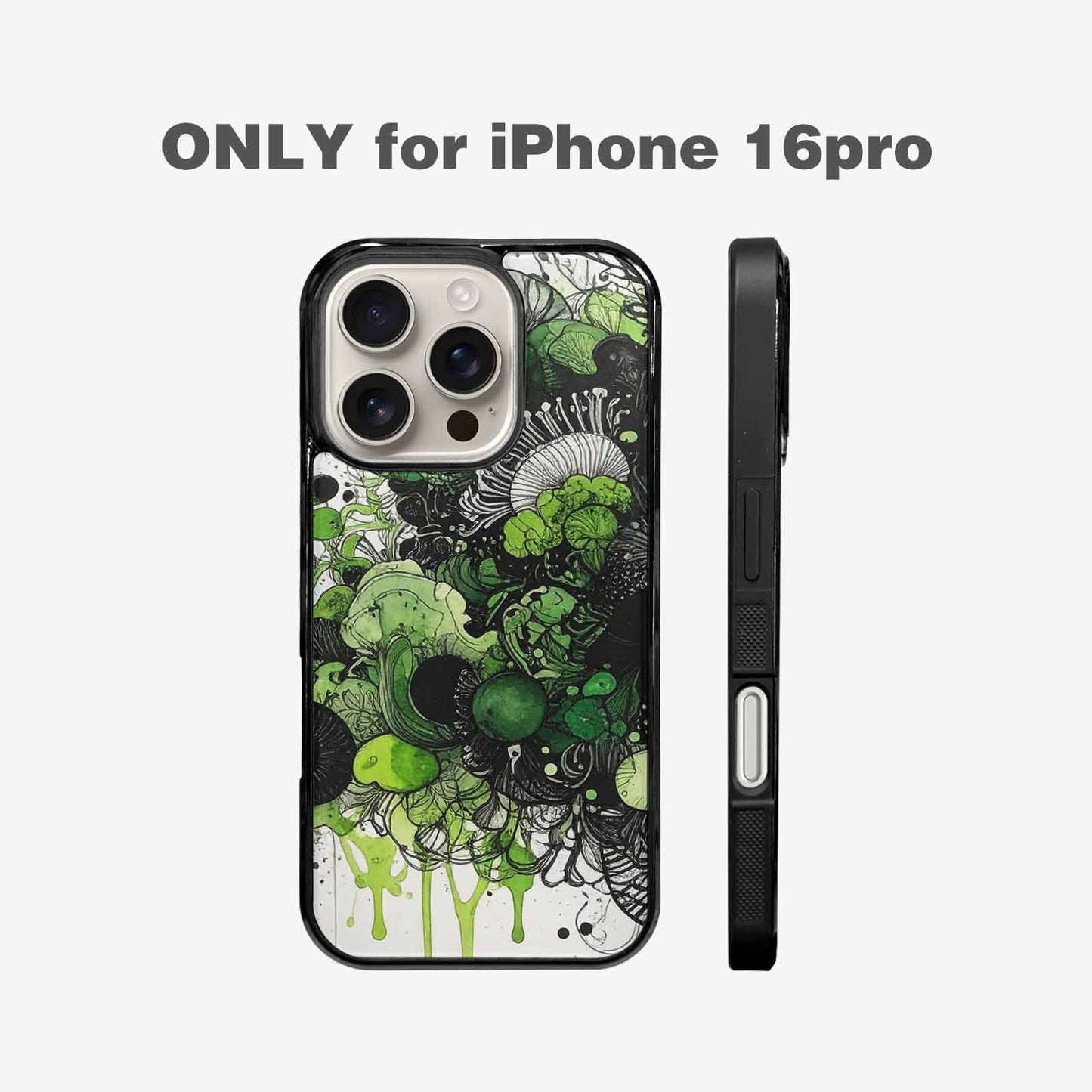 iPhone 16 Pro Case — Sea Creature Burst Black Green Ink, Customized Protective Case