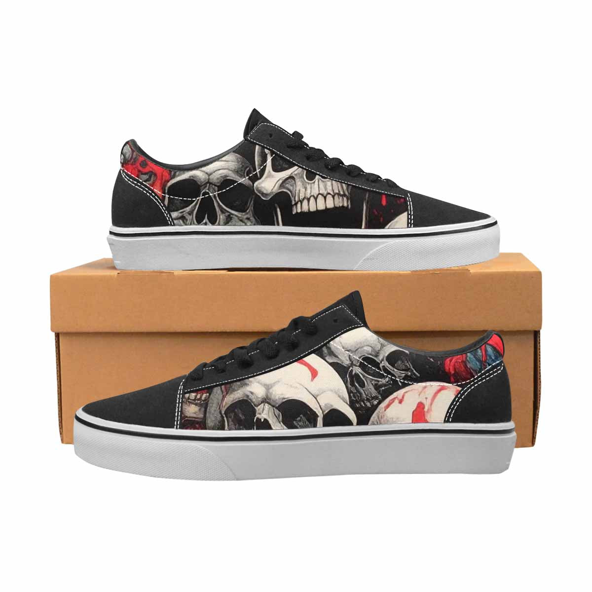 MEN'S Skulls Black & Red Ink Canvas Bold Print Dreamcore Original Art Sneakers