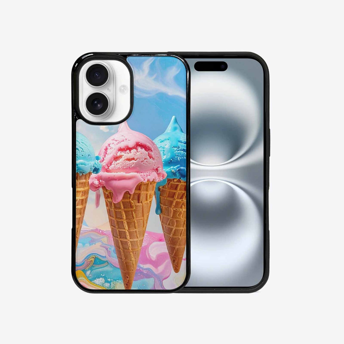 iPhone 16 Case — Collage Of Overlapping Waffle Cone Icecream, Custom Print Case Cover