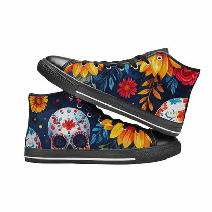 MEN'S Sunflower Skulls Print High Top Canvas Cottagecore Custom Shoes