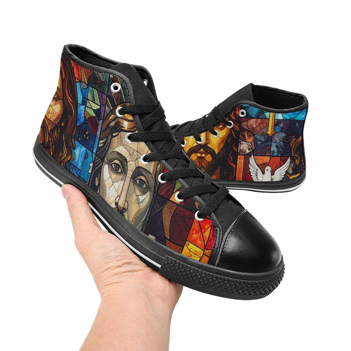 MEN'S Jesus Face Small High Top Canvas Wallpaper Art Sneakers