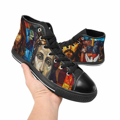 MEN'S Jesus Face Small High Top Canvas Wallpaper Art Sneakers