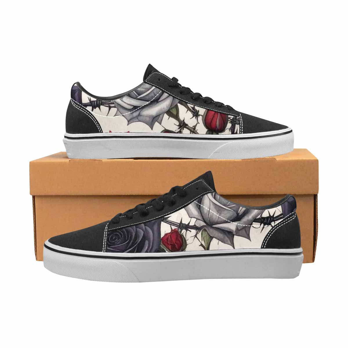 MEN'S Black Gothic Rose Canvas Lace-Up Aesthetic Custom Sneakers